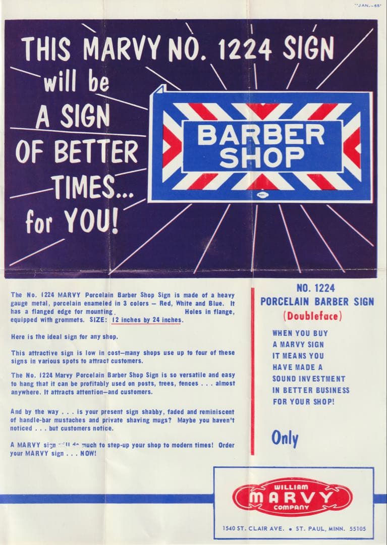 MARVY JAPAN BARBER SHOPメタルサイン 理容室 床屋 看板