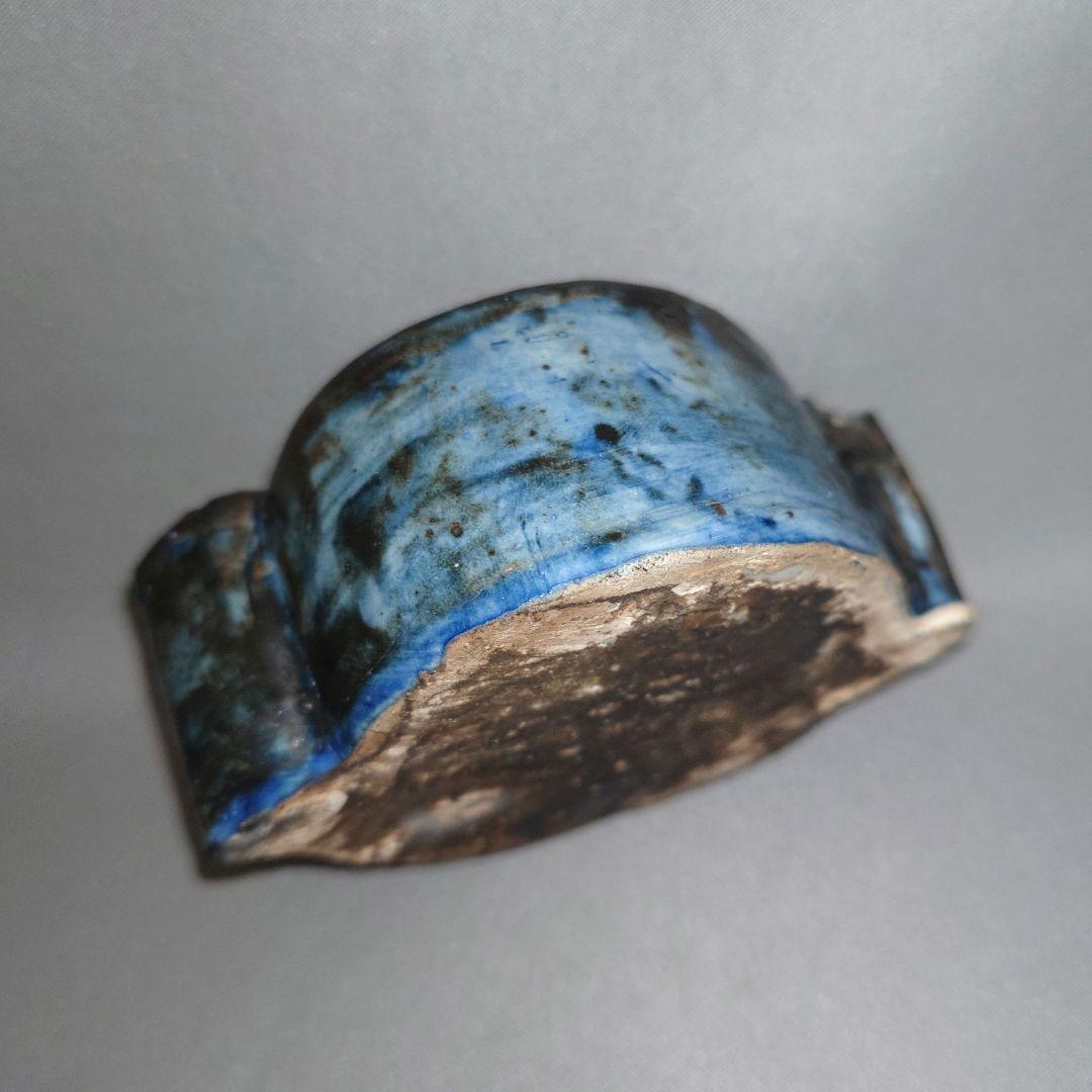 『李朝瑠璃釉菊石形水滴』 李氏朝鮮　アンモナイト形　硯滴　水盂　文房具