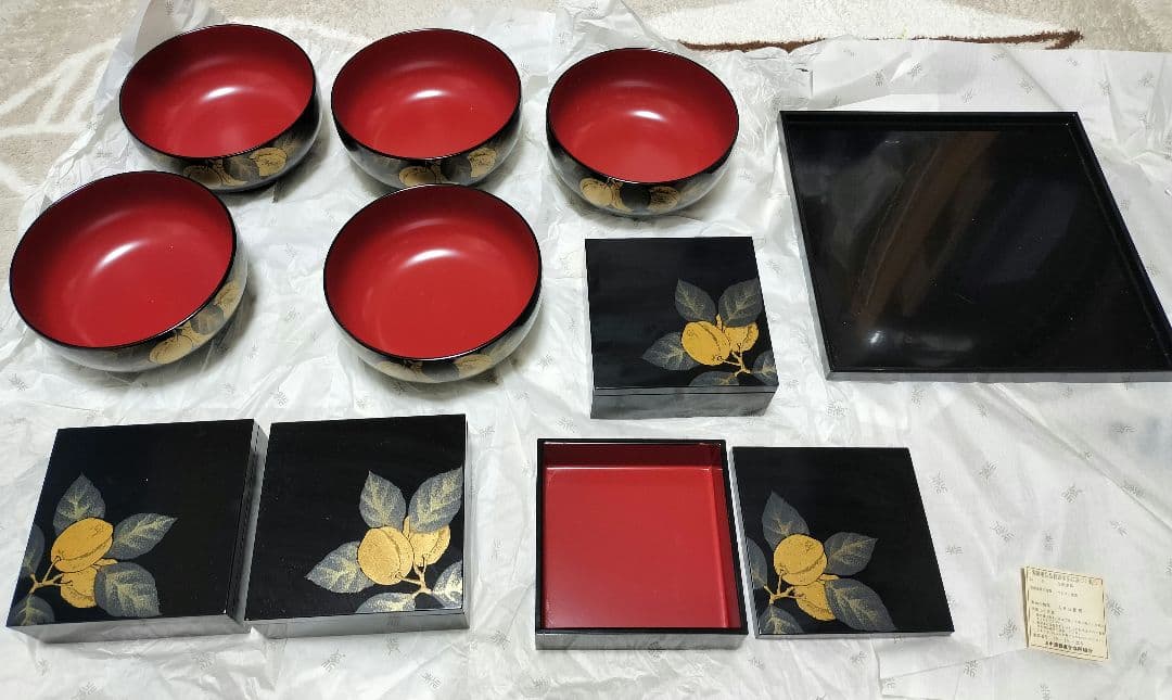 お正月にオススメ！漆器 椀5点 箱4点 トレイ1点 セット