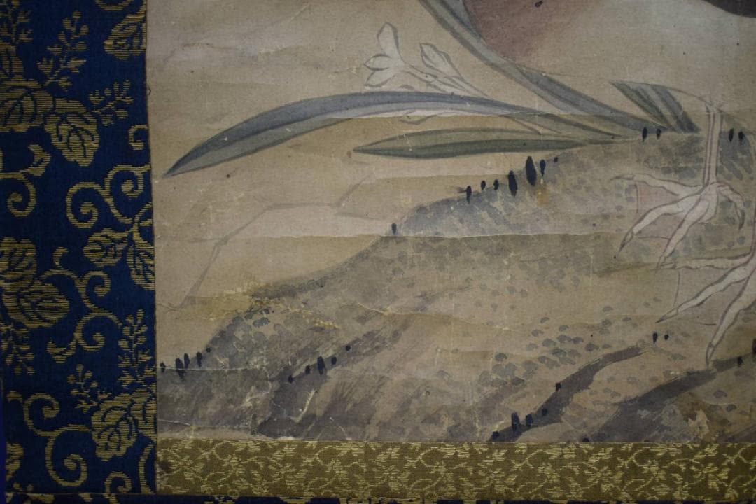 真作/狩野探幽/鴨の図/絹表装/布袋屋掛軸HH-508