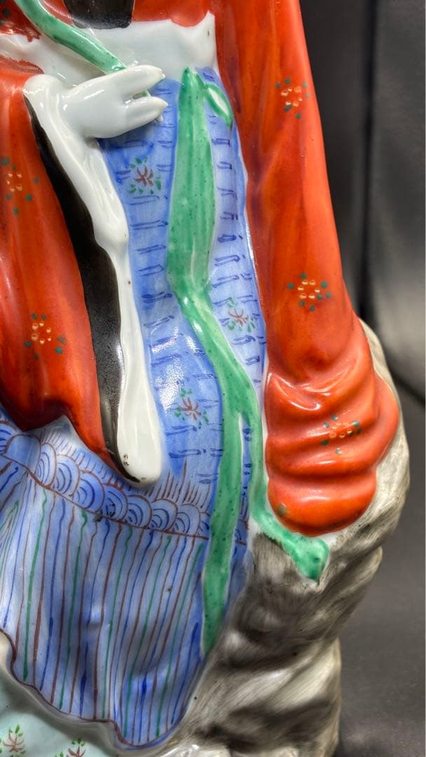 中国美術 古玩 色絵陶人形 陶器人形 高さ約33cm 置物 オブジェ 古董品