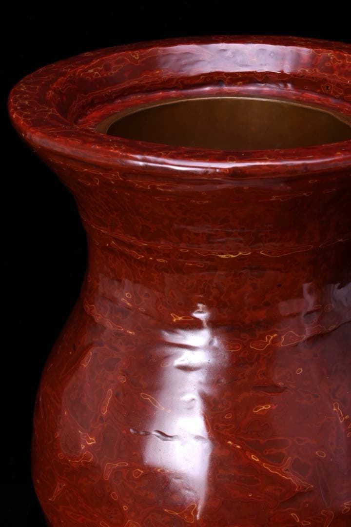 岡村謹製 推漆 花器 共箱 高さ34cm 漆塗 堆朱 漆器 花瓶 飾壺 漆芸