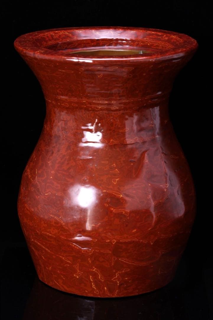 岡村謹製 推漆 花器 共箱 高さ34cm 漆塗 堆朱 漆器 花瓶 飾壺 漆芸