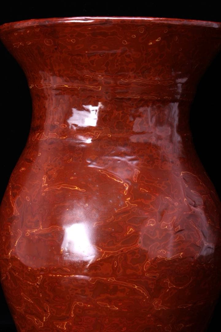 岡村謹製 推漆 花器 共箱 高さ34cm 漆塗 堆朱 漆器 花瓶 飾壺 漆芸