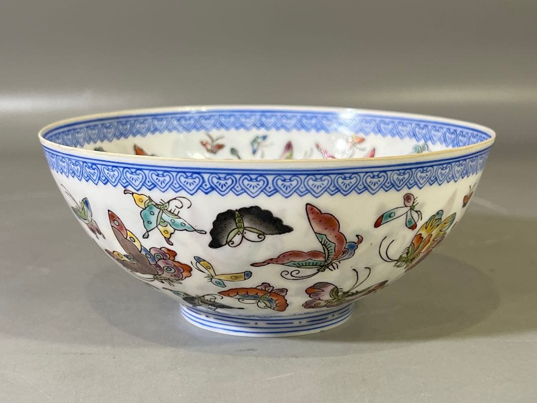 DT699 中国 薄胎 色絵蝶紋 碗