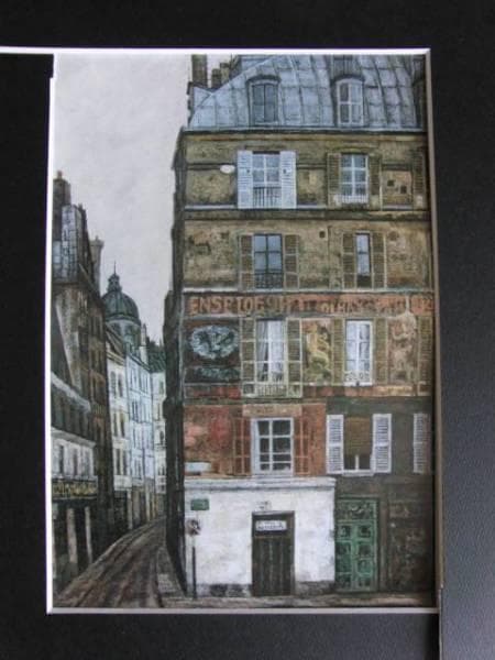 羽根万象、パリの裏街、希少画集画、新品額装付、状態良好