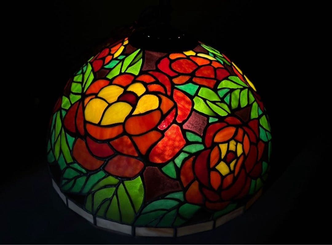 昭和レトロ ステンドグラス ランプ 照明 高級 真鍮 工芸硝子 本物
