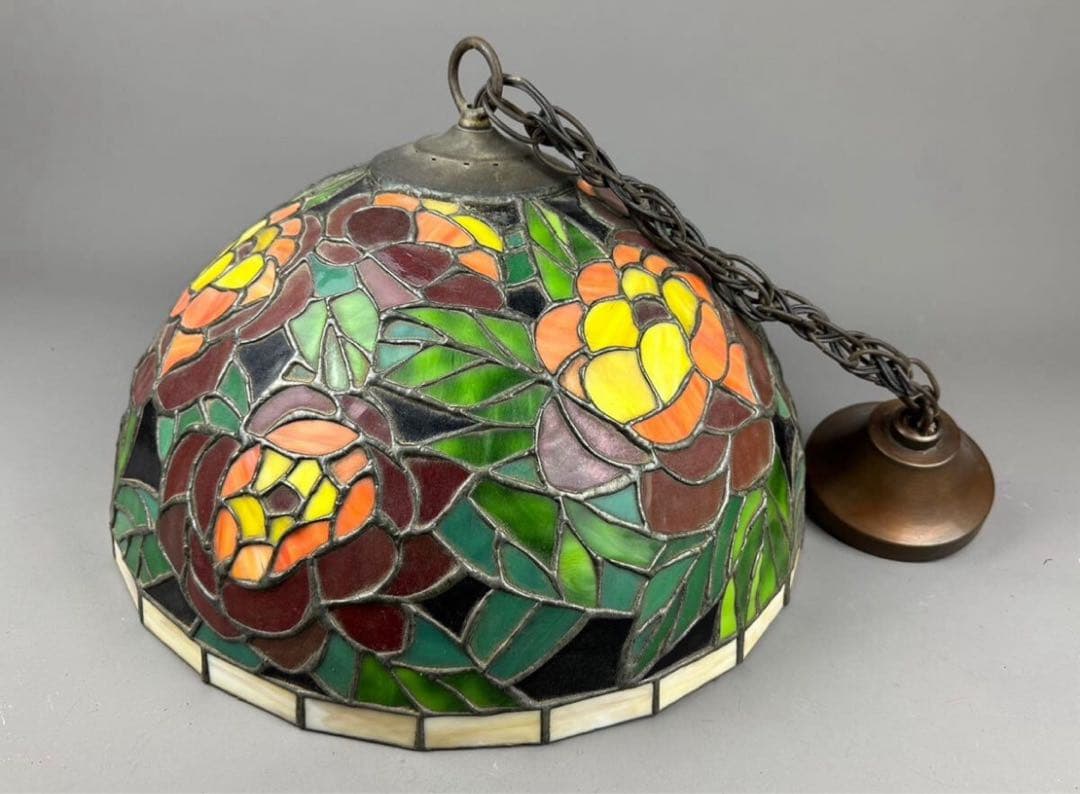 昭和レトロ ステンドグラス ランプ 照明 高級 真鍮 工芸硝子 本物