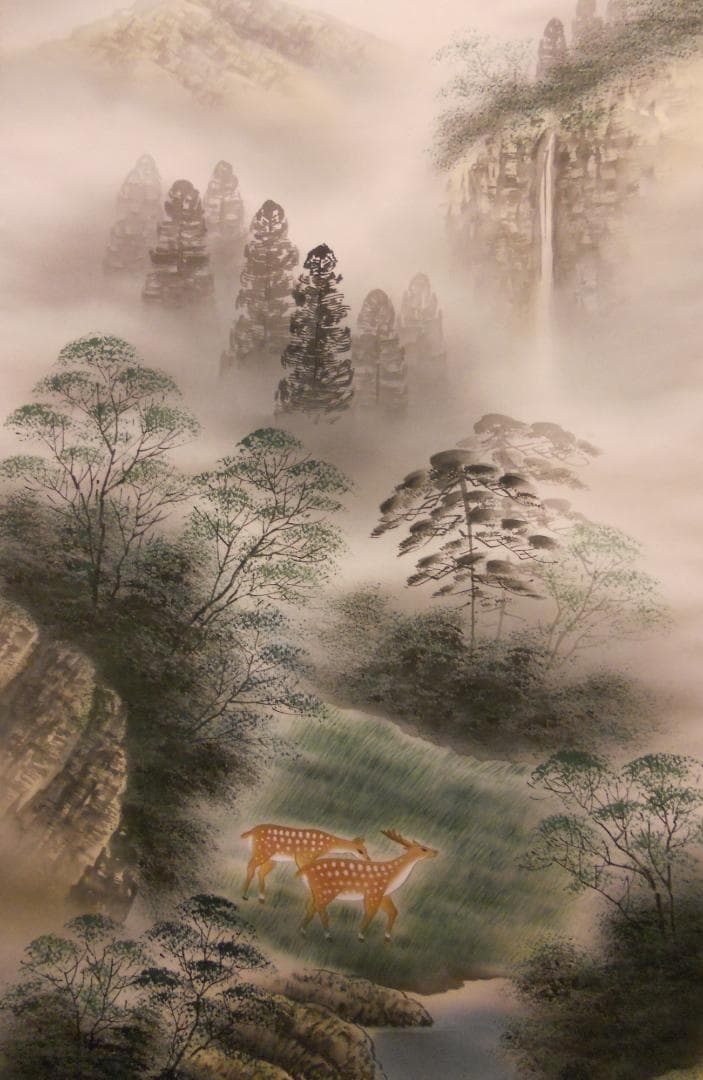 掛け軸 翆峯 『 渓谷風景 』 絹本 希少 軸装 茶道具 掛軸 美品 です。