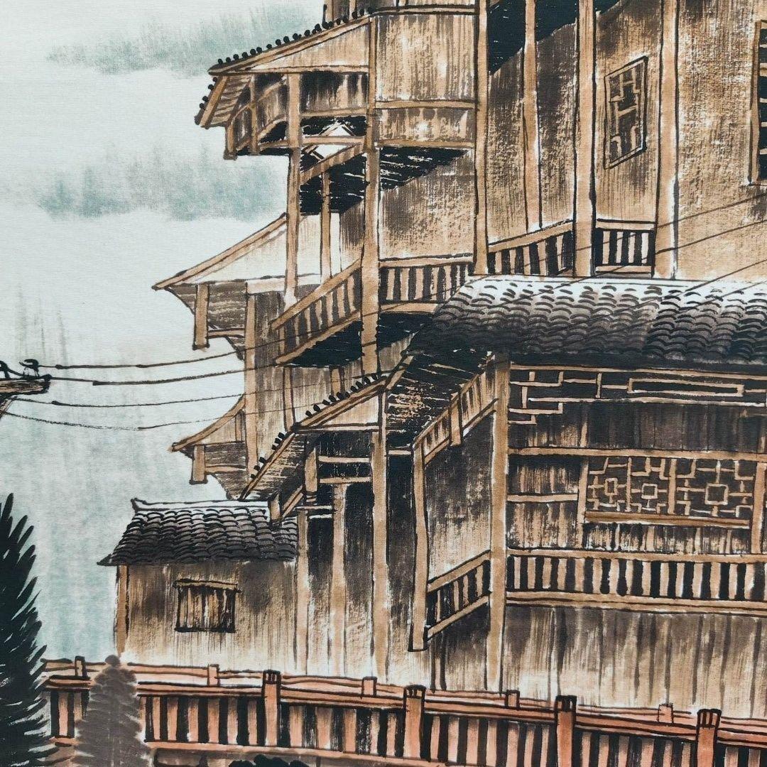 中国画 钱松岩 山水図 中堂 掛け軸／高清防偽仕