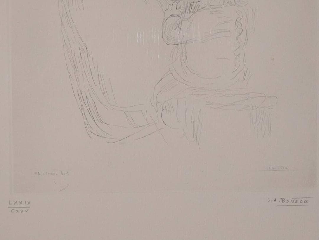 【真作】版画　ルノワール　銅版画　ボイセック版より　母と子　箱・黄袋入　Y25