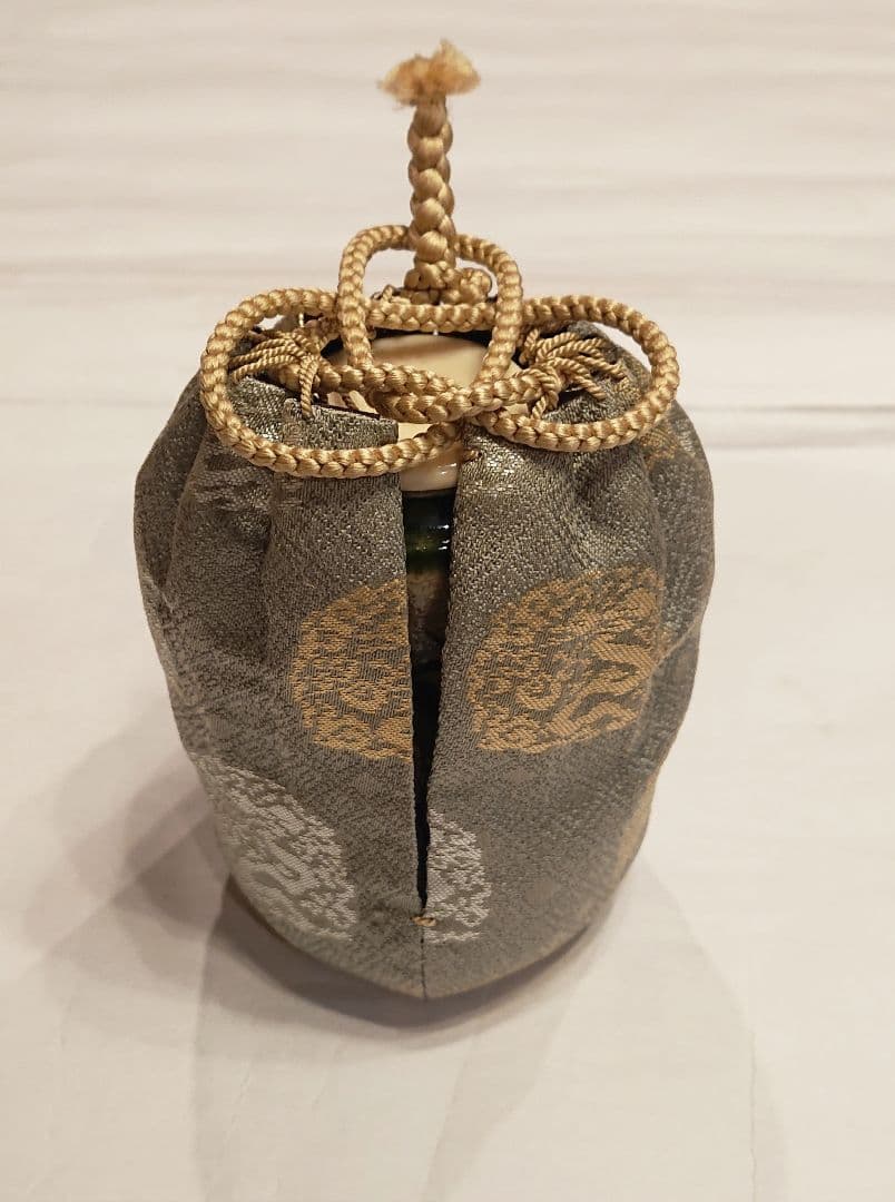 茶道具 織部 耳付 茶入 2代山口錠鐵 仕覆 共箱