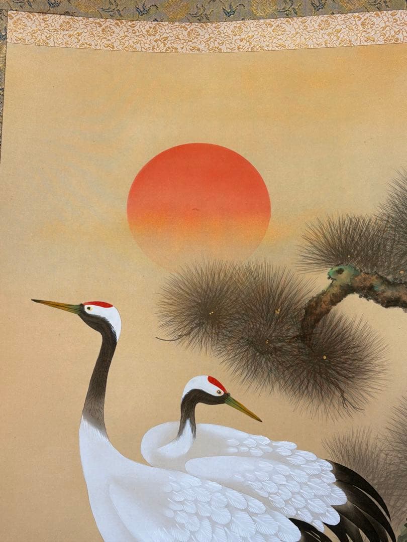 双鶴　珠洸 茶道具 掛け軸 掛軸 日本画 鶴 200