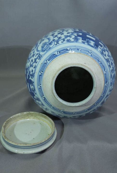 実家旧物 清時代　染付け喜喜文壺　中国美術