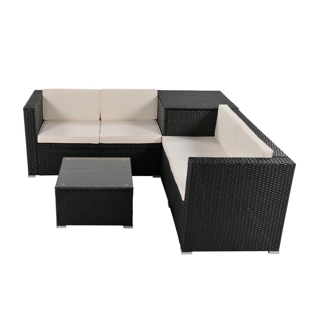 ガーデンファニチャー 4点 収納付き ガーデン クッション付き ラタン調 ソファ