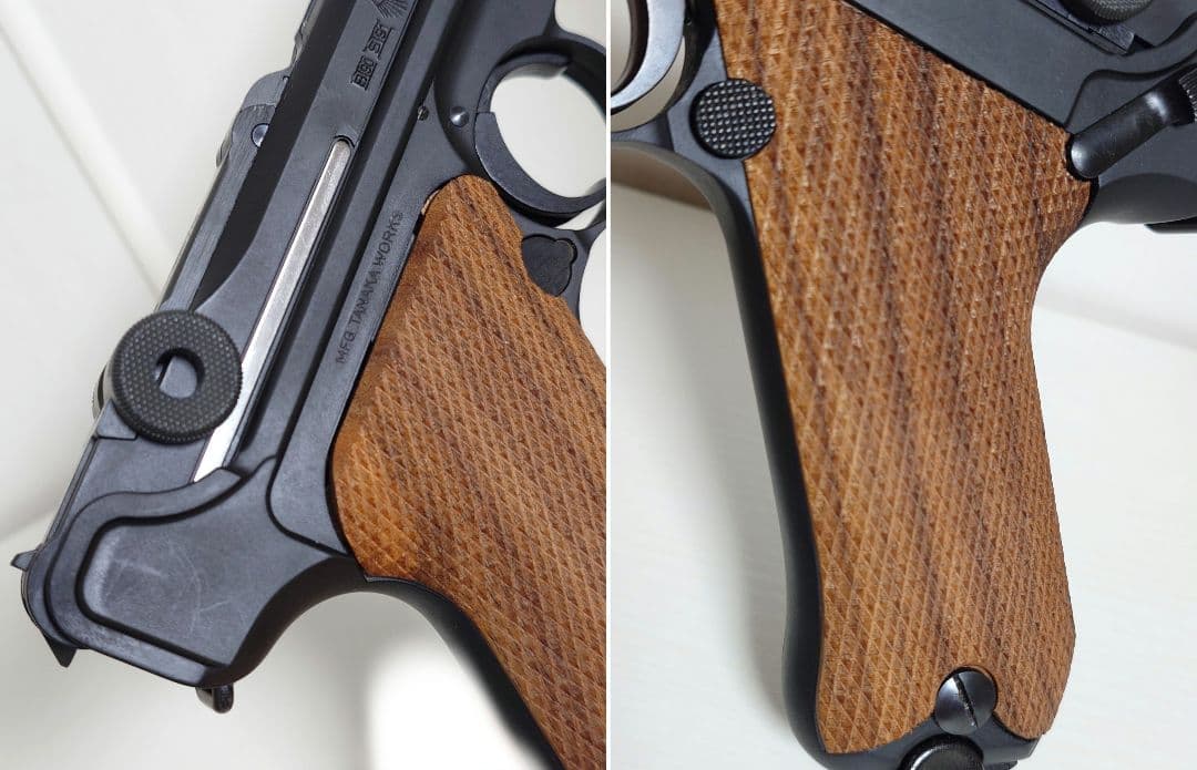 エアーソフトガン　ルガー P08　タナカワークス　木製グリップ装着