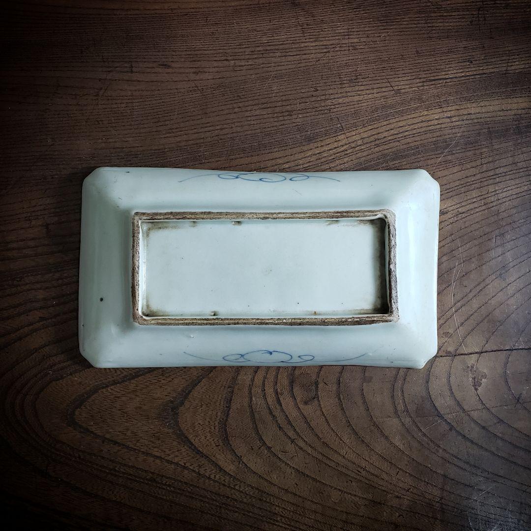 古伊万里 染付松竹梅図長皿 牡丹唐草 花唐草 鮎皿 江戸後期 厚手 訳あり