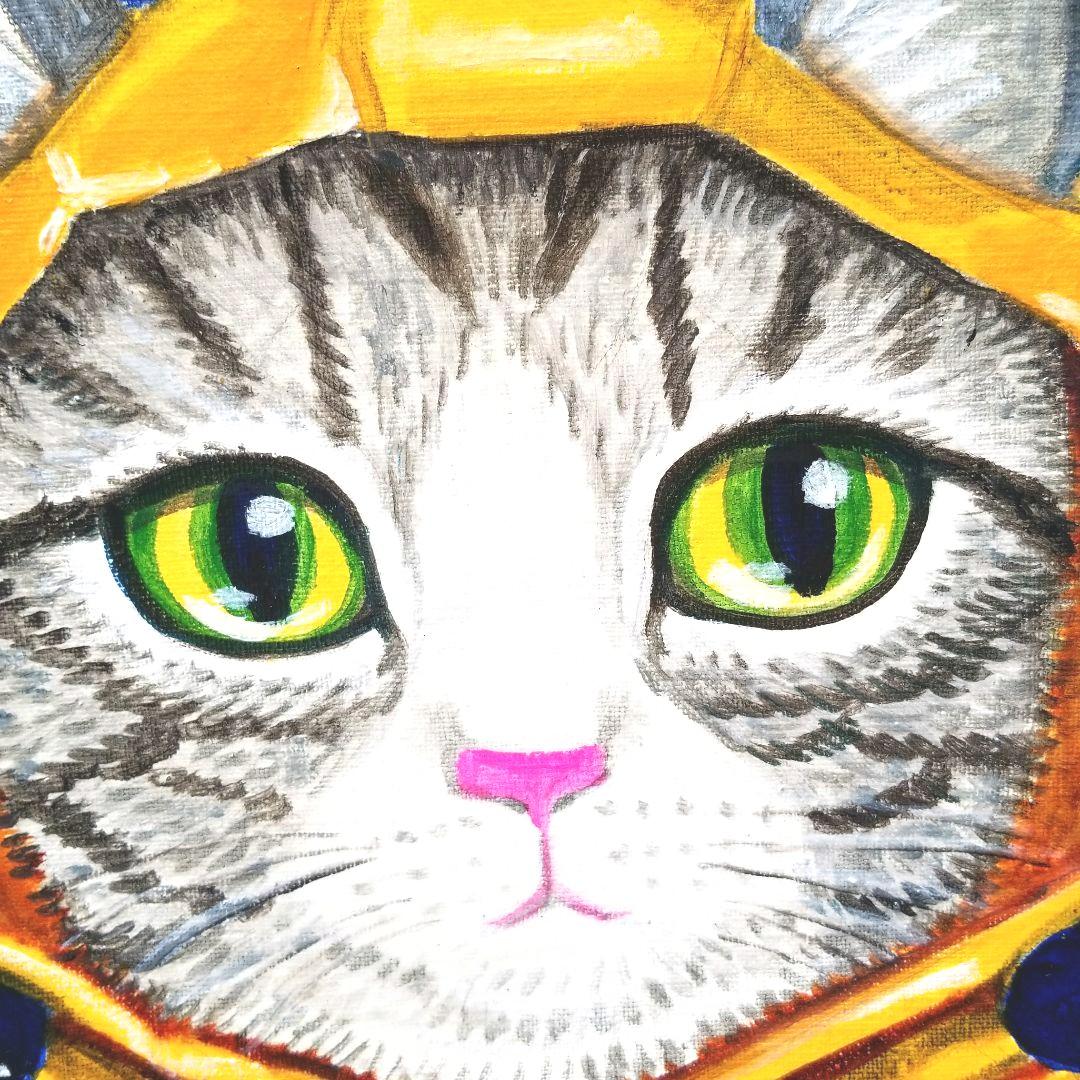 油絵　専用　嵐の訪れを伝える猫 　サバトラ白ちゃん編