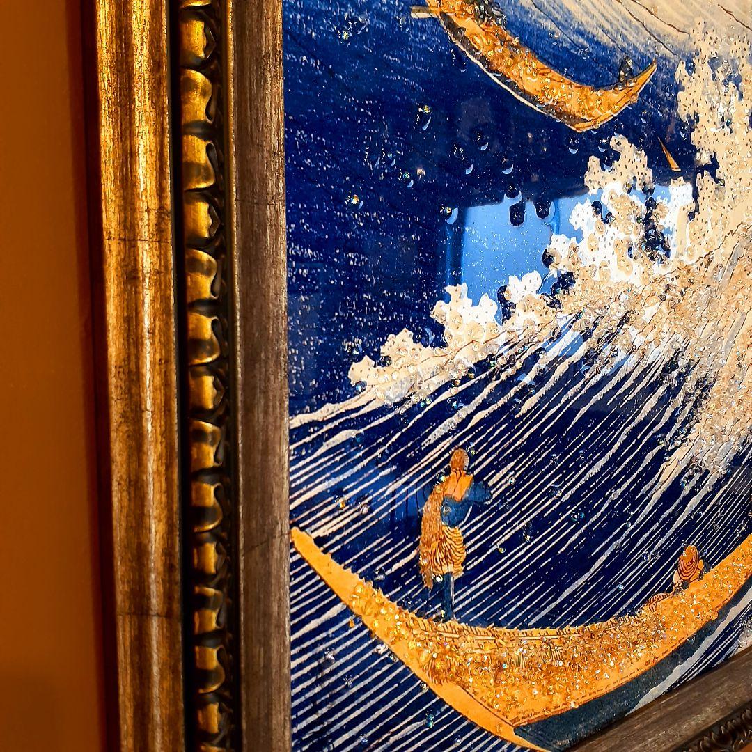 輸入雑貨　天然水晶石　葛飾北斎作　『千絵の海』　クリスタルアート