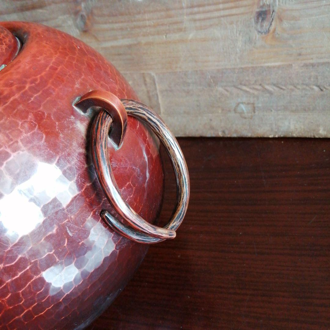 名古屋銅器　一政堂彦市　銅製鎚起赤色釜　22cm