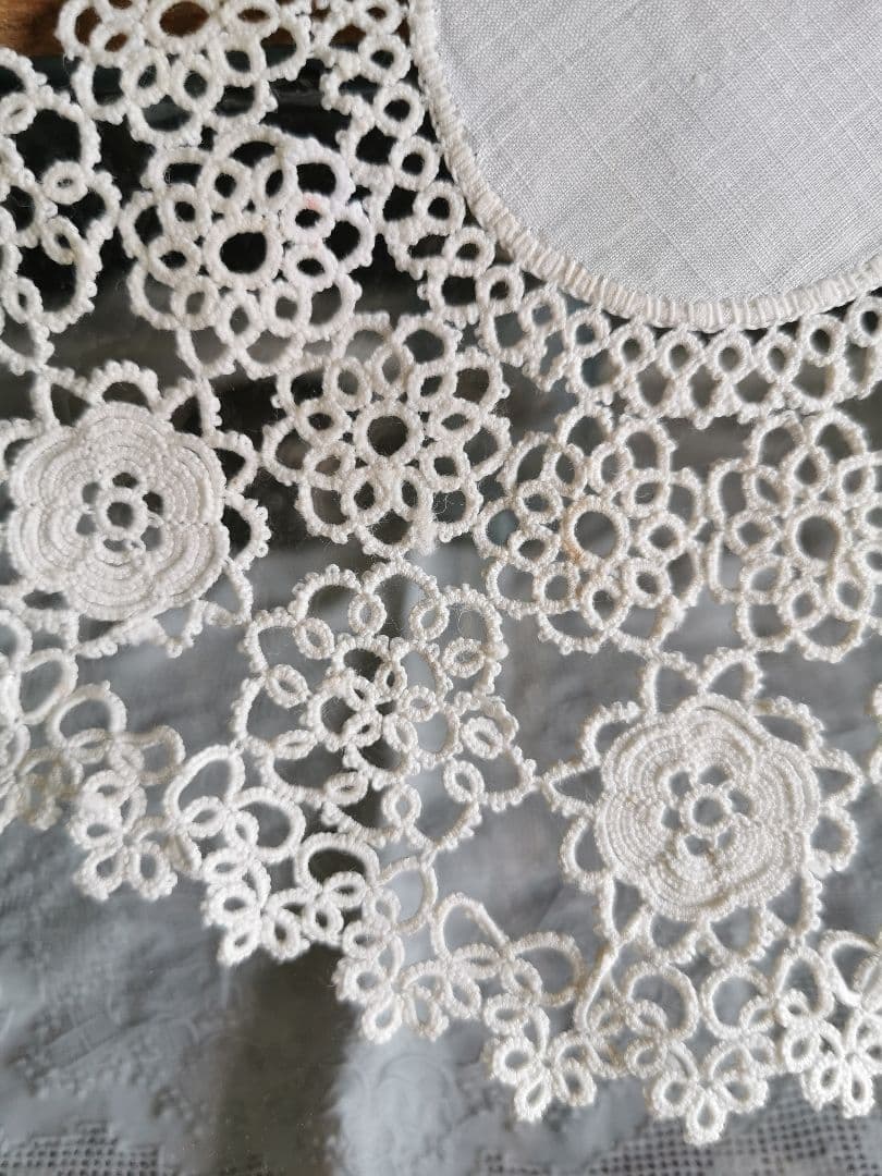 アンティーク アイリッシュリネン クロシェ編み花モチーフ ドイリー タティング風