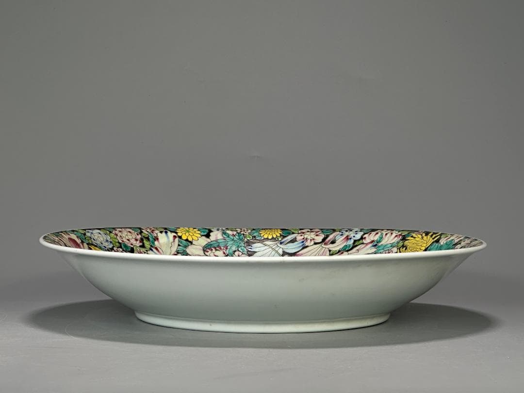 中国美術　景徳鎮製　粉彩百花不落地大盤　粉彩皿　時代　唐物