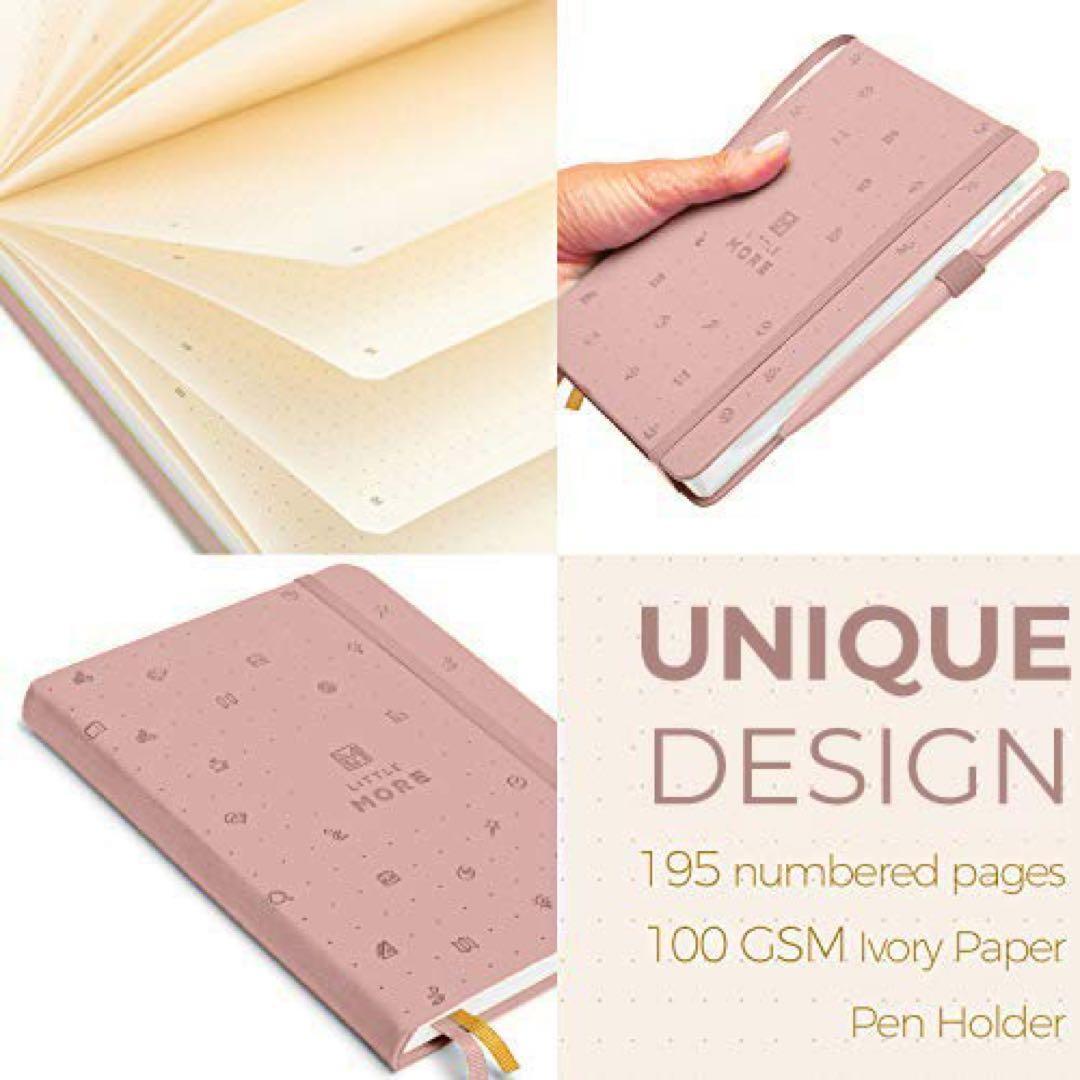 ドットグリットノートブック　ハードカバー　かわいい　シール　ローズゴールド