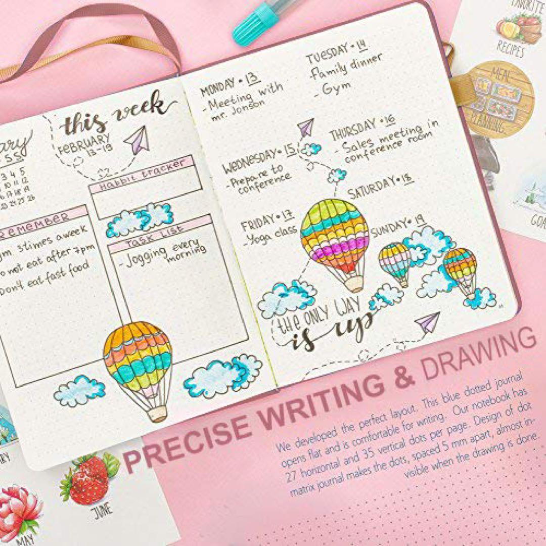 ドットグリットノートブック　ハードカバー　かわいい　シール　ローズゴールド