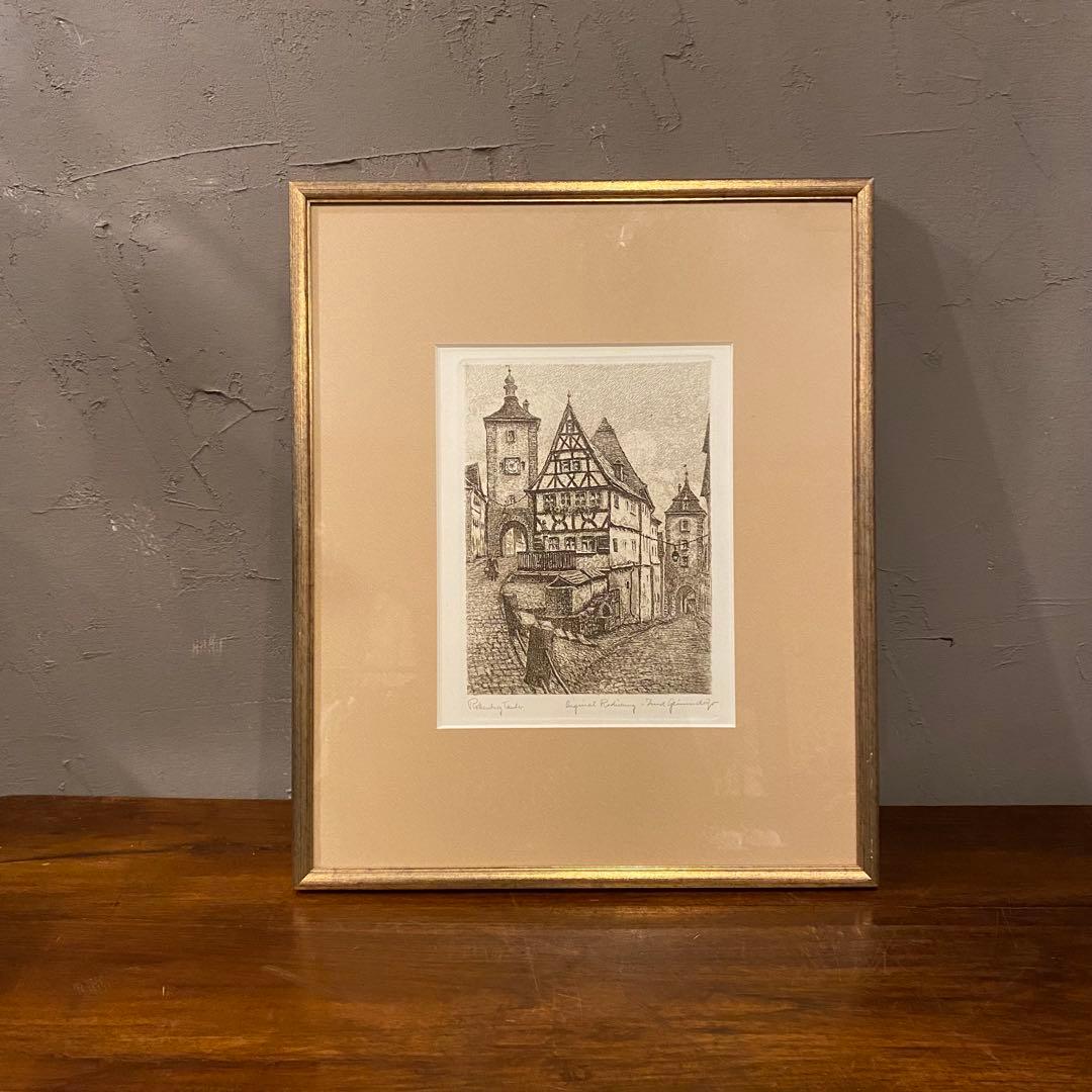 ヴィンテージ ドイツ ローテンブルグ 風景画 アート額装品 インテリア