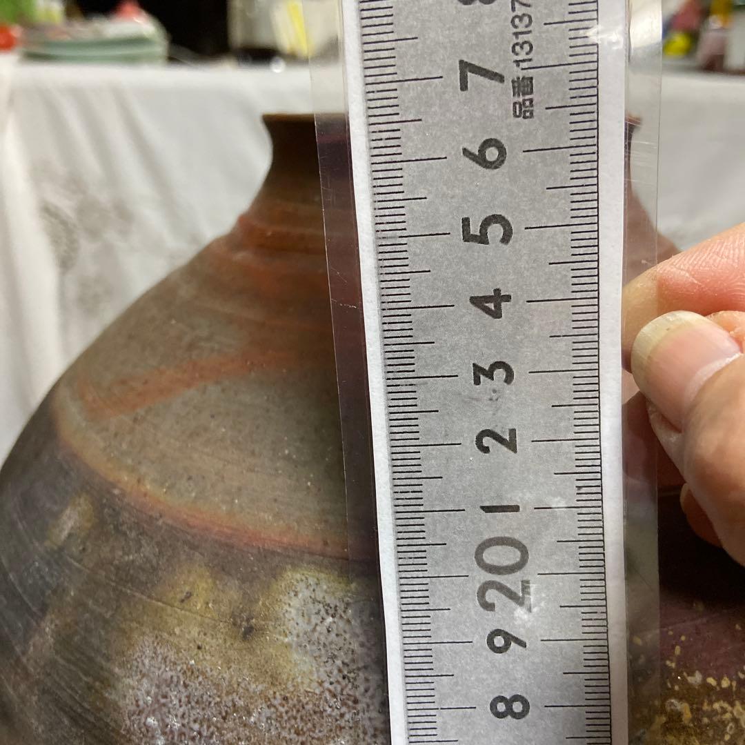 備前焼　作家作　手作り陶器 花瓶 赤灰色