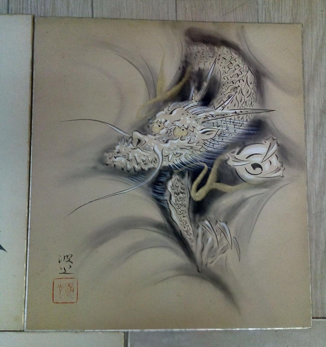 色紙絵５枚セット　骨董　美術品　絵　日本画　筆画　色紙絵　日本美術　絵画