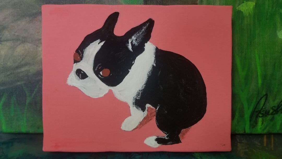 フレンチブルドッグ　アクリル画　原画　絵画　F0号