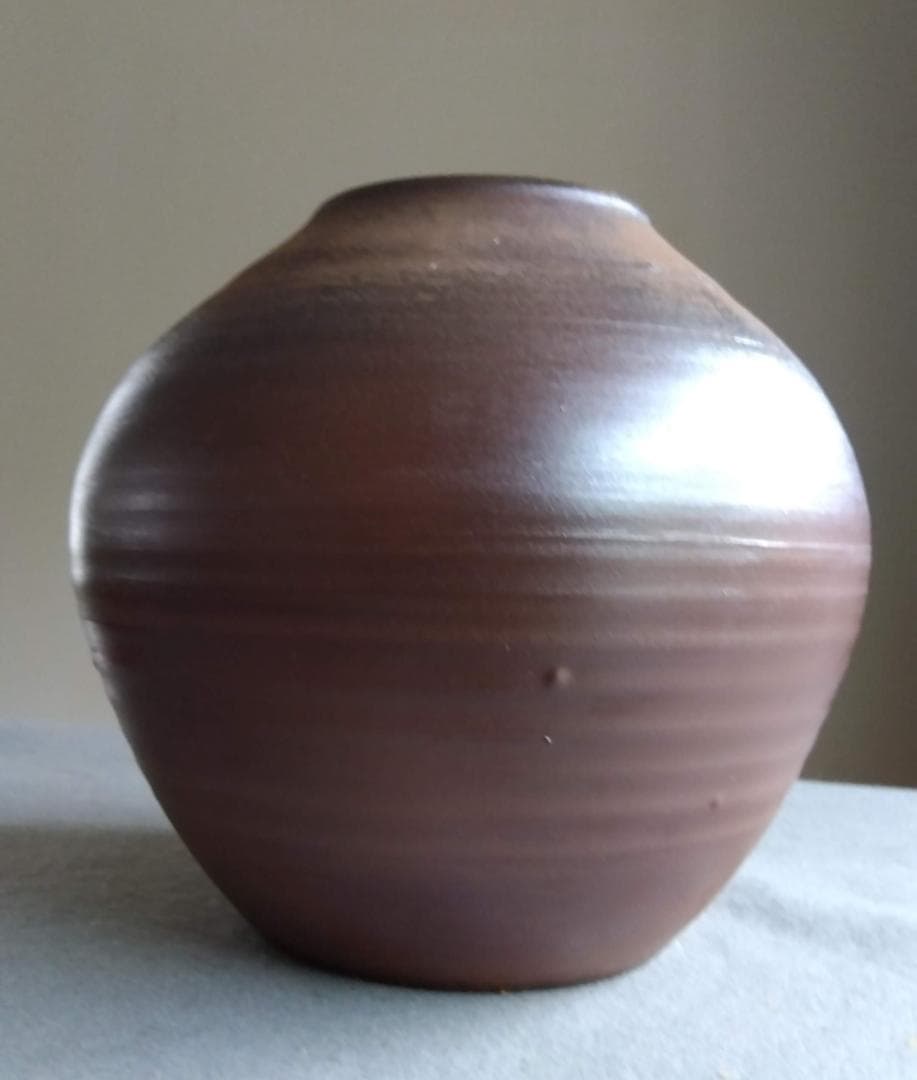 備前焼名工　幸崎達彦　落雁窯　還元焼成自然灰釉美逸品丸壺花器