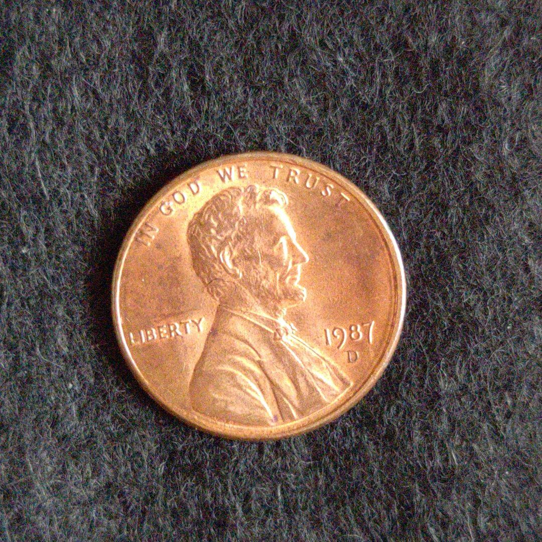 アメリカ硬貨☆リバティ1セント銅貨☆1977年と1987年2枚セット☆リンカーン
