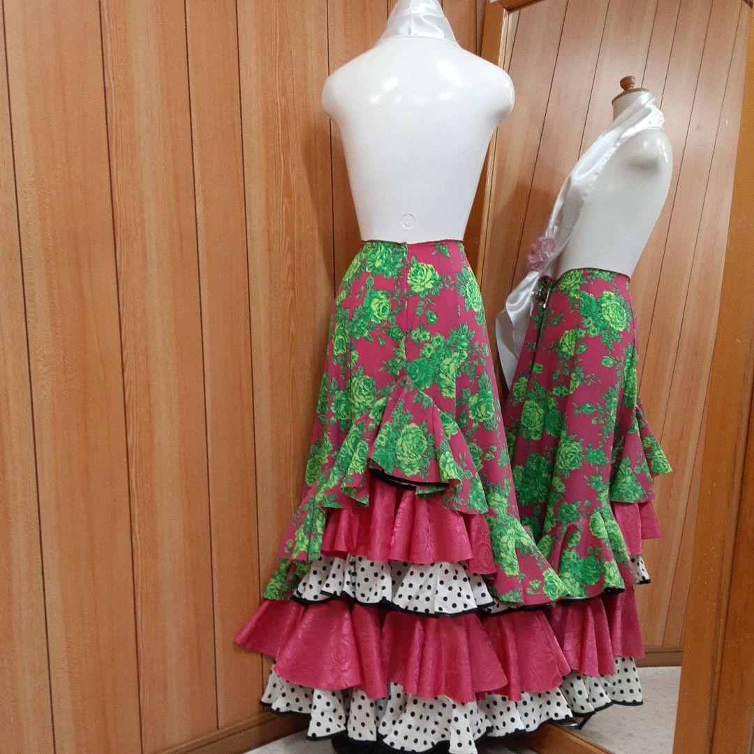 フラメンコ衣装　☆ファルダのみ　花柄/水玉/バイヤス付き　華やかファルダ