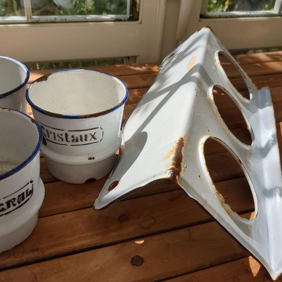 アンティーク　エナメルポット　3コンパートメント