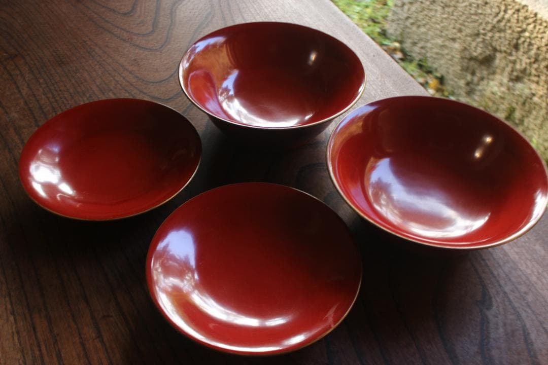 デッドストック！時代金縁朱漆に極上松竹梅沈金の映える大椀2点（検輪島塗雑煮椀