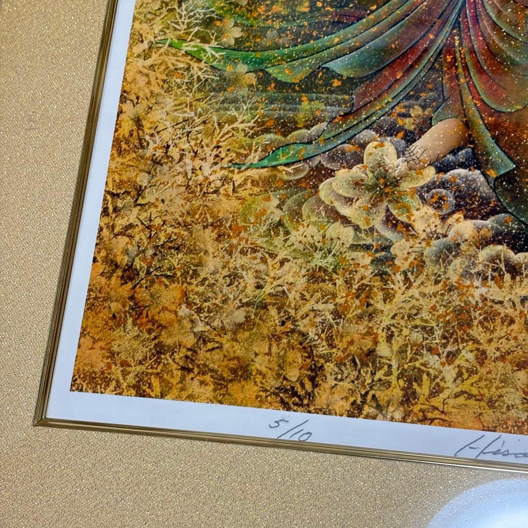 丸山寿美 ジグレー版画『飛天・桜華編む〜寿ぎの花飾り』額装 限定 美術複製