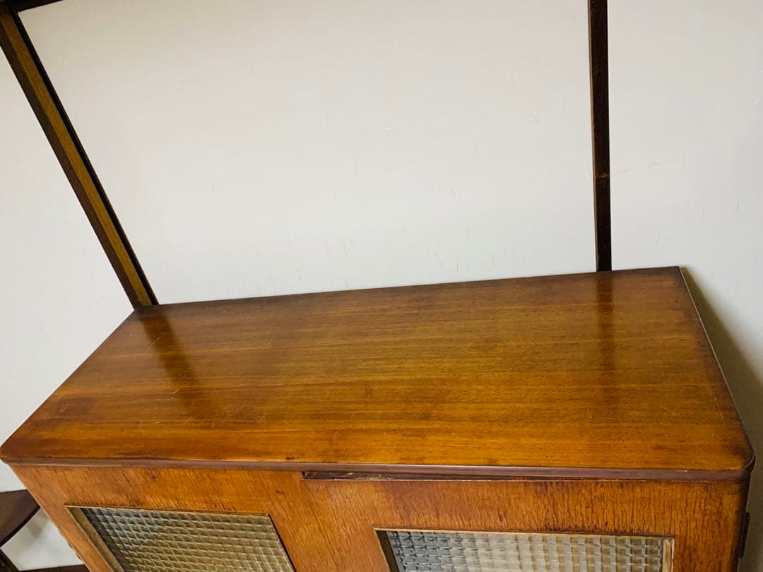 昭和 レトロ アンティーク チェッカーガラス キャビネット 本棚