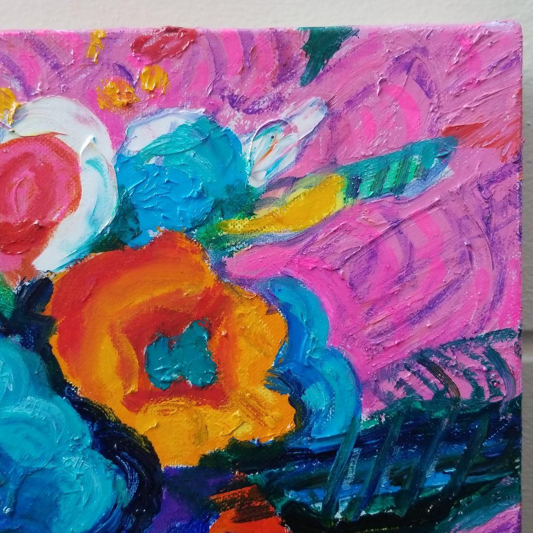 油絵　専用　赤いテーブルに置いた花瓶 　 抽象画