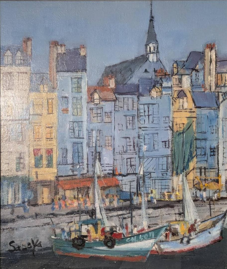 【真作】絵画　笹谷幸吉　油彩10号　オンフルール　異国情緒あふれる港町　W28
