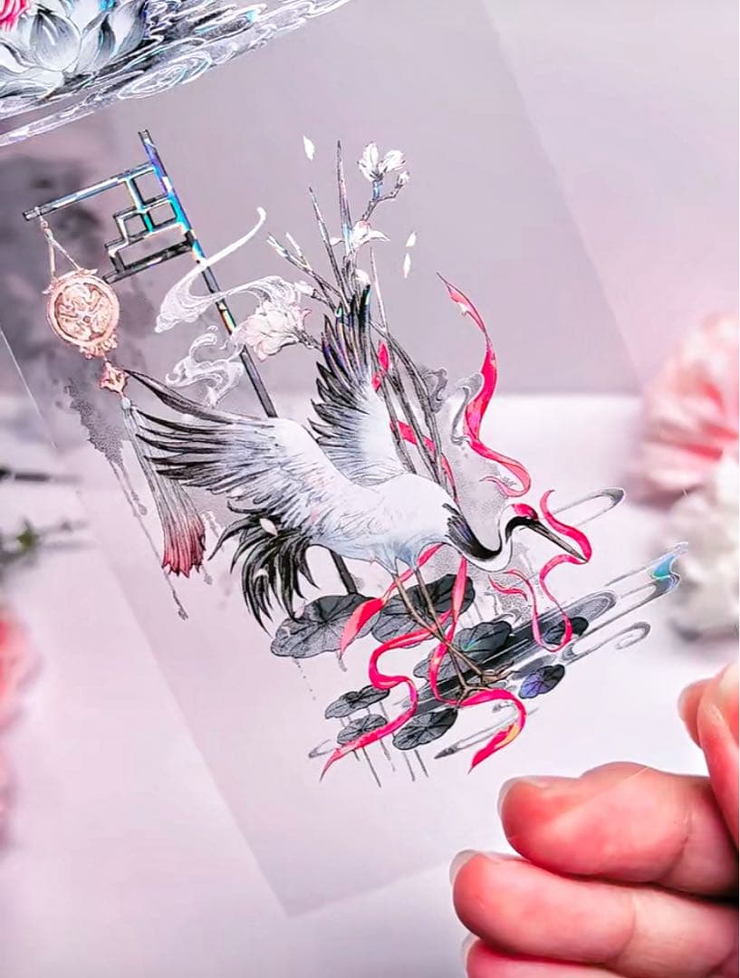 【8899】海外　2.46/4.92/巻　貝殻光マスキングテープ　動物系　鶴古風