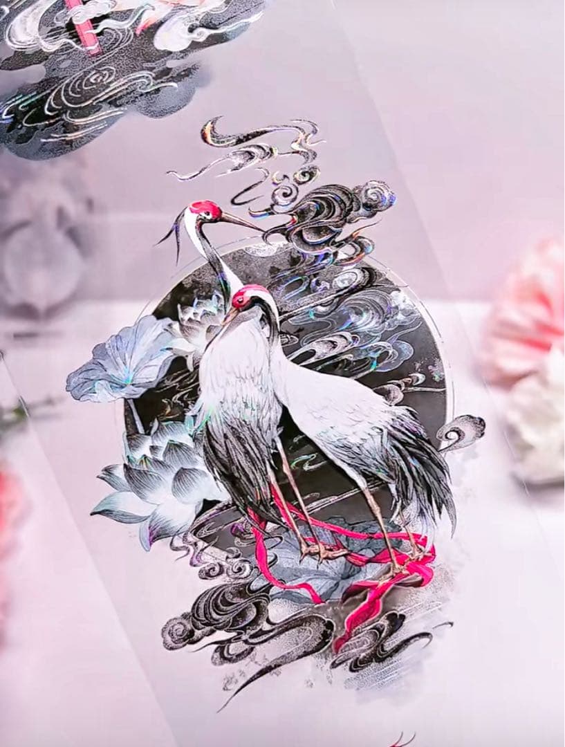 【8899】海外　2.46/4.92/巻　貝殻光マスキングテープ　動物系　鶴古風