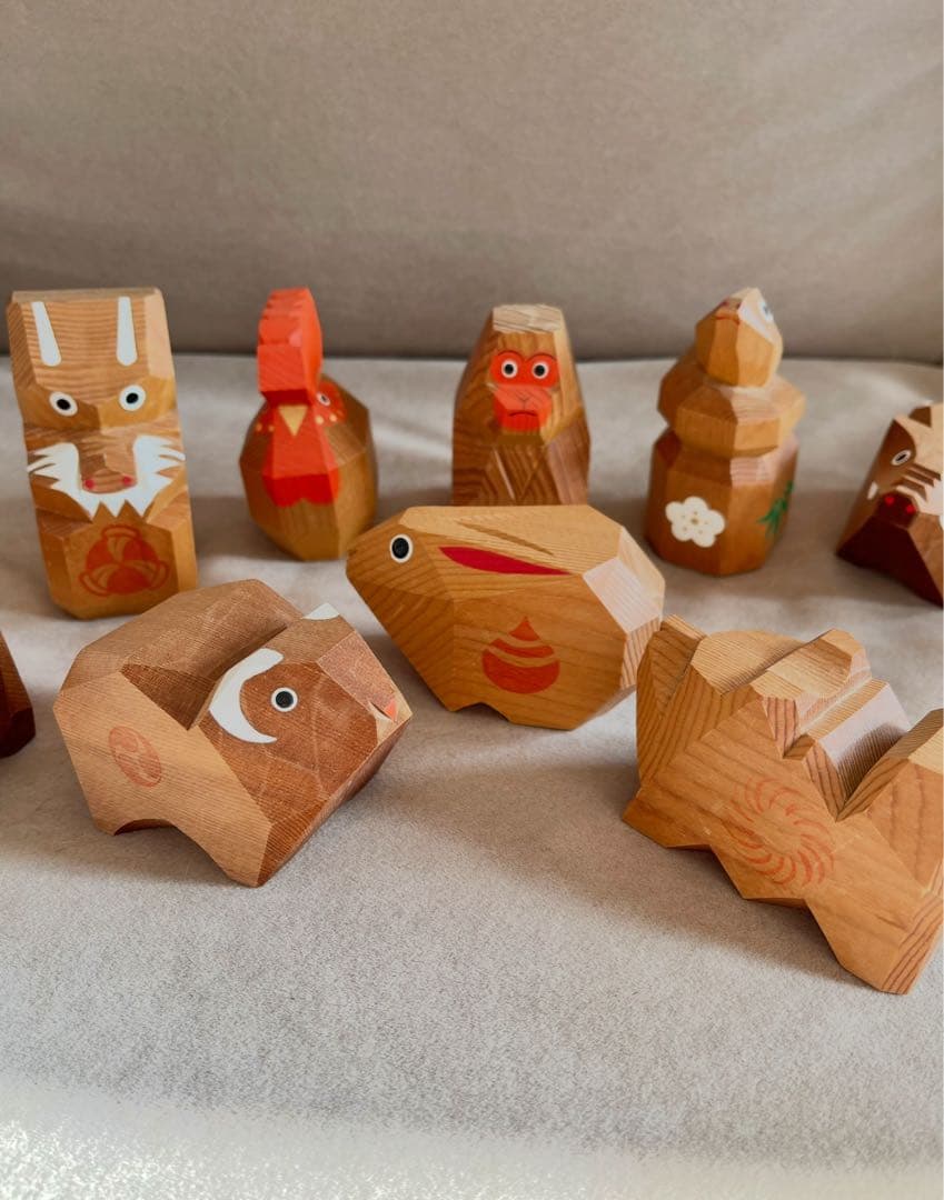 【貴重】出羽三山神社 一刀彫 干支人形 9体セット