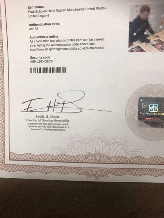 マンU 一筋 スコールズ フォトサイン 本物鑑定書付き　値下げ
