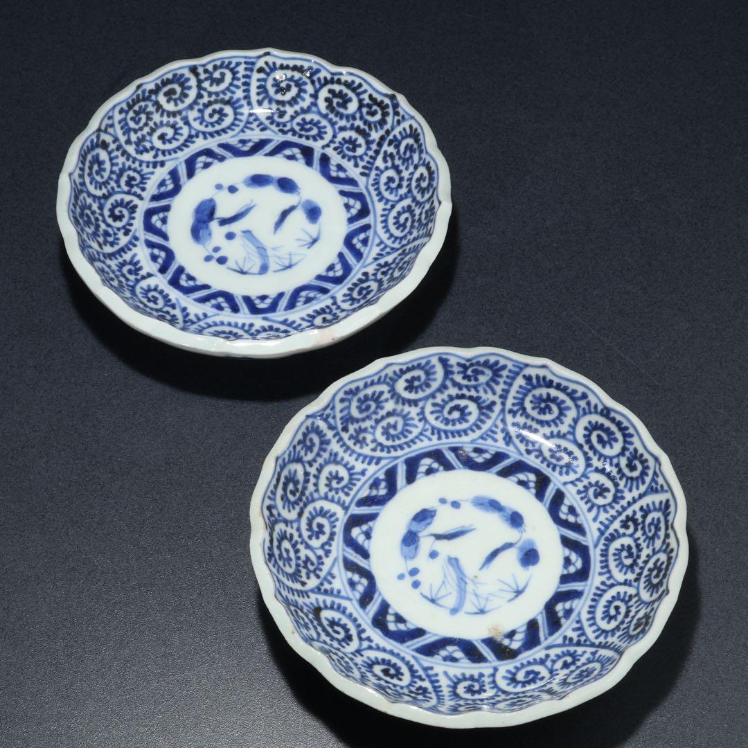 伊万里染付蛸唐草小皿∅11㎝ 2枚組　骨董　古伊万里　R1639B2