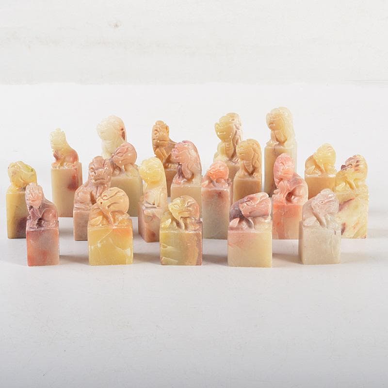 中国　玉石寿山石彫刻　神獣摘　印材　20点まとめて　C　6407E