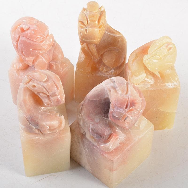 中国　玉石寿山石彫刻　神獣摘　印材　20点まとめて　C　6407E