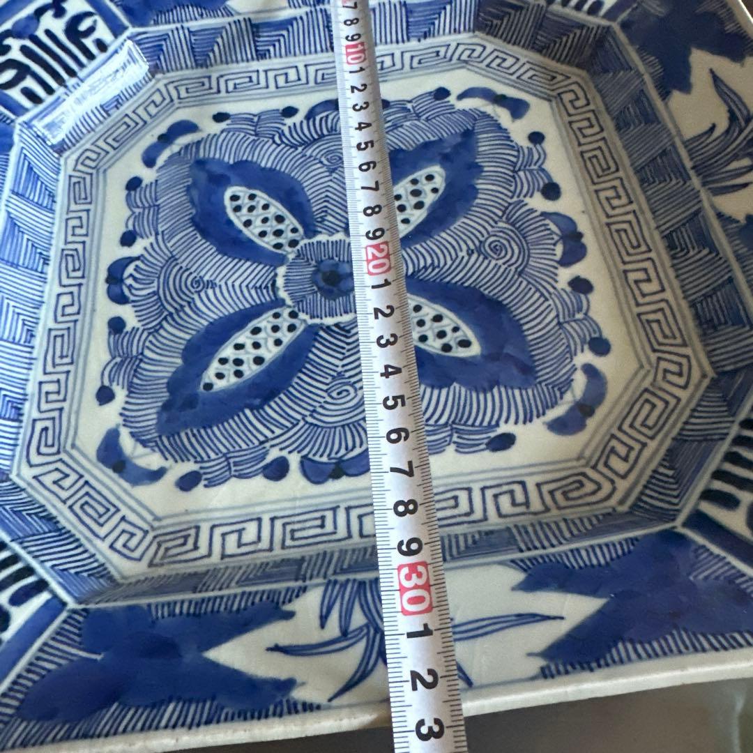 ヴィンテージ素敵すぎる青と白の八角形陶器皿