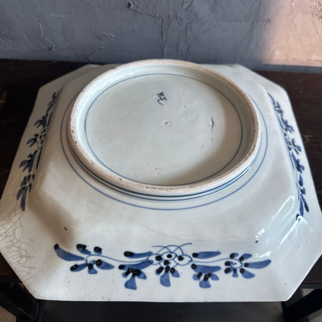 ヴィンテージ素敵すぎる青と白の八角形陶器皿